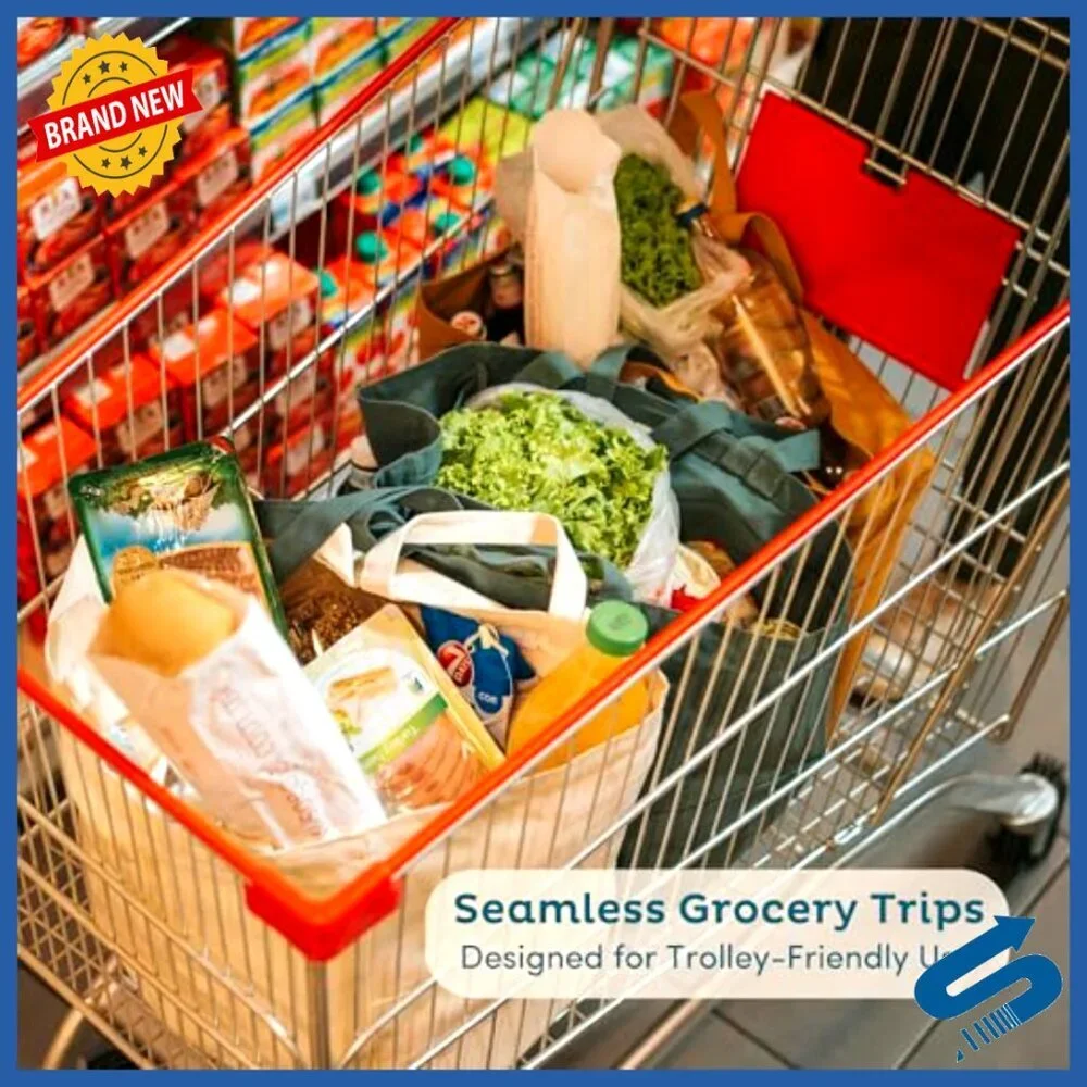 Heavy Duty Cotton Canvas Reusable Grocery Totes Foldable Multi Compartment